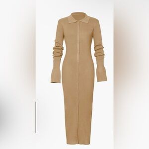 MICAS- Shell Sleeve Ribbed Buttons
Down Maxi Dress